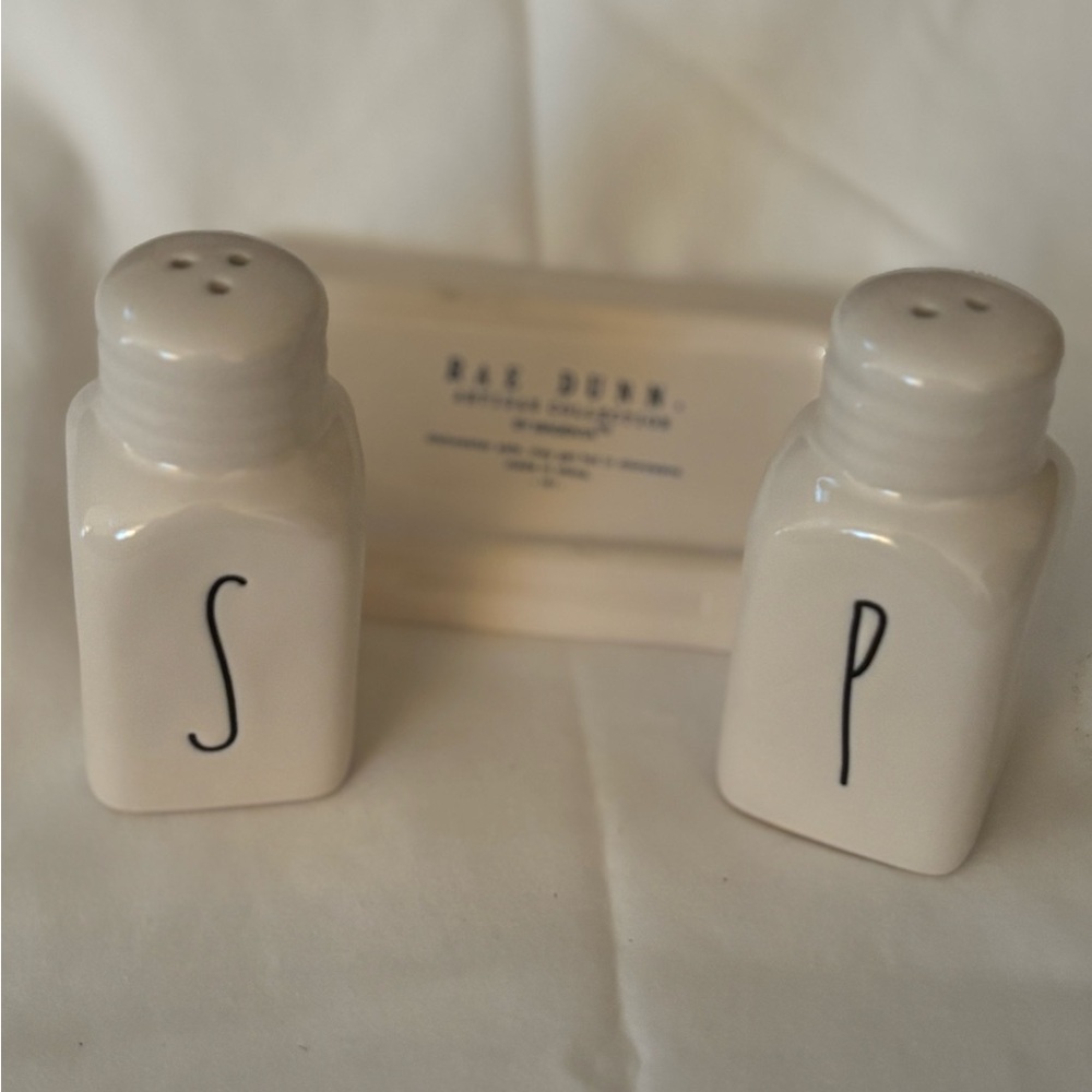 Rae Dunn Ceramic Salt and Pepper Shakers with Tray NWOT - Picture 2 of 2